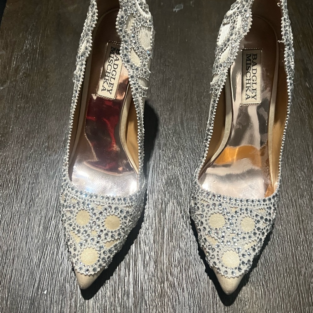 Badgley Mischka Embellished Cream Heels